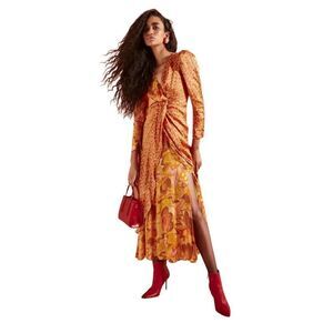CeliaB Kazbek Long Puff Sleeve Printed Midi Dress Multicolor Women's Size Large